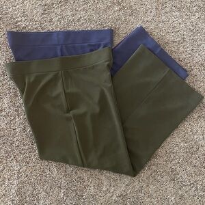 LOFT Olive and Blue Textured Wide Leg Pants Medium (2)